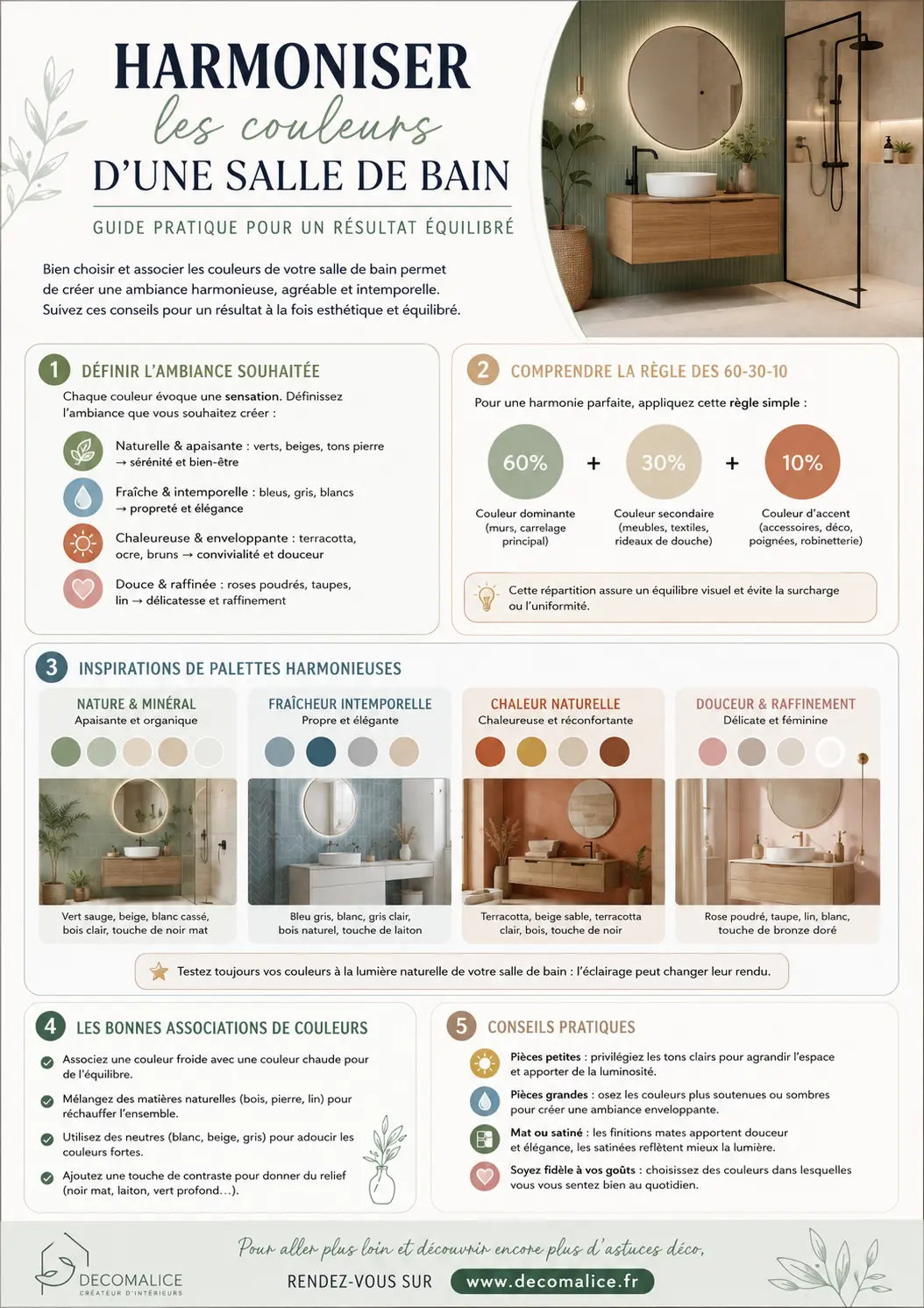 Harmoniser les couleurs d’une salle de bain - Infographie